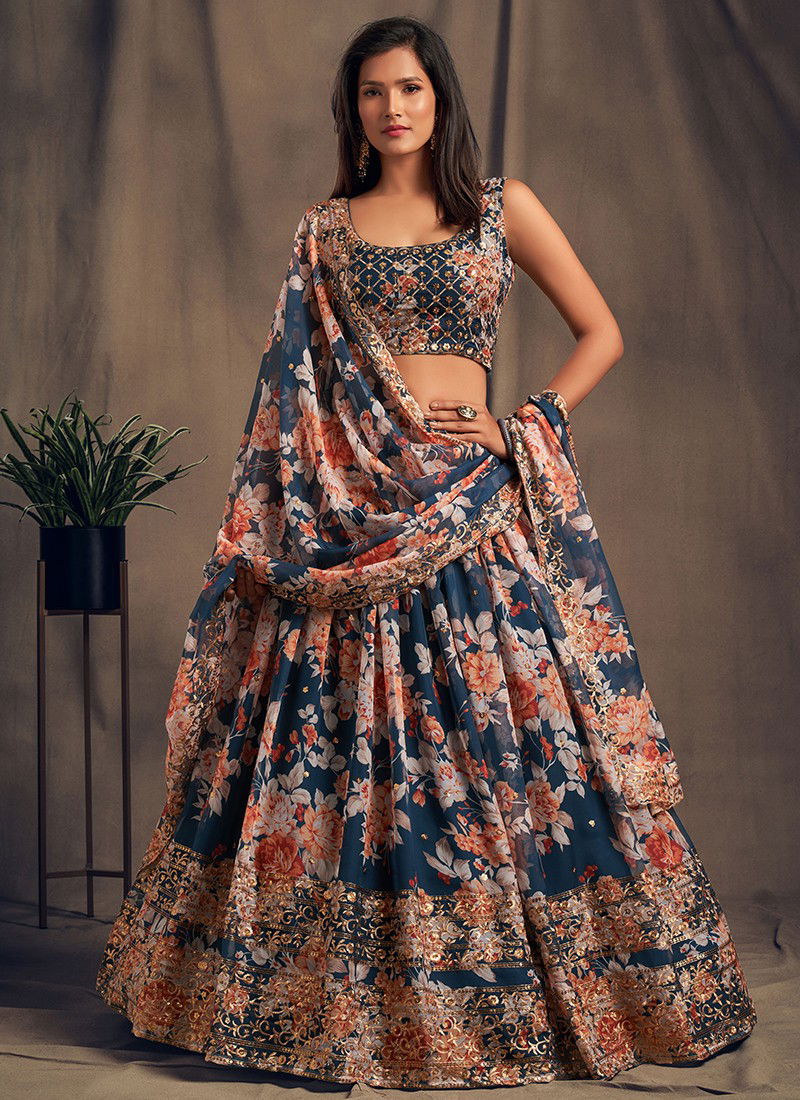 Floral 2 Exclusive Wedding Wear Designer Organza Sequene Zari Embroidery Work Lahenga Choli